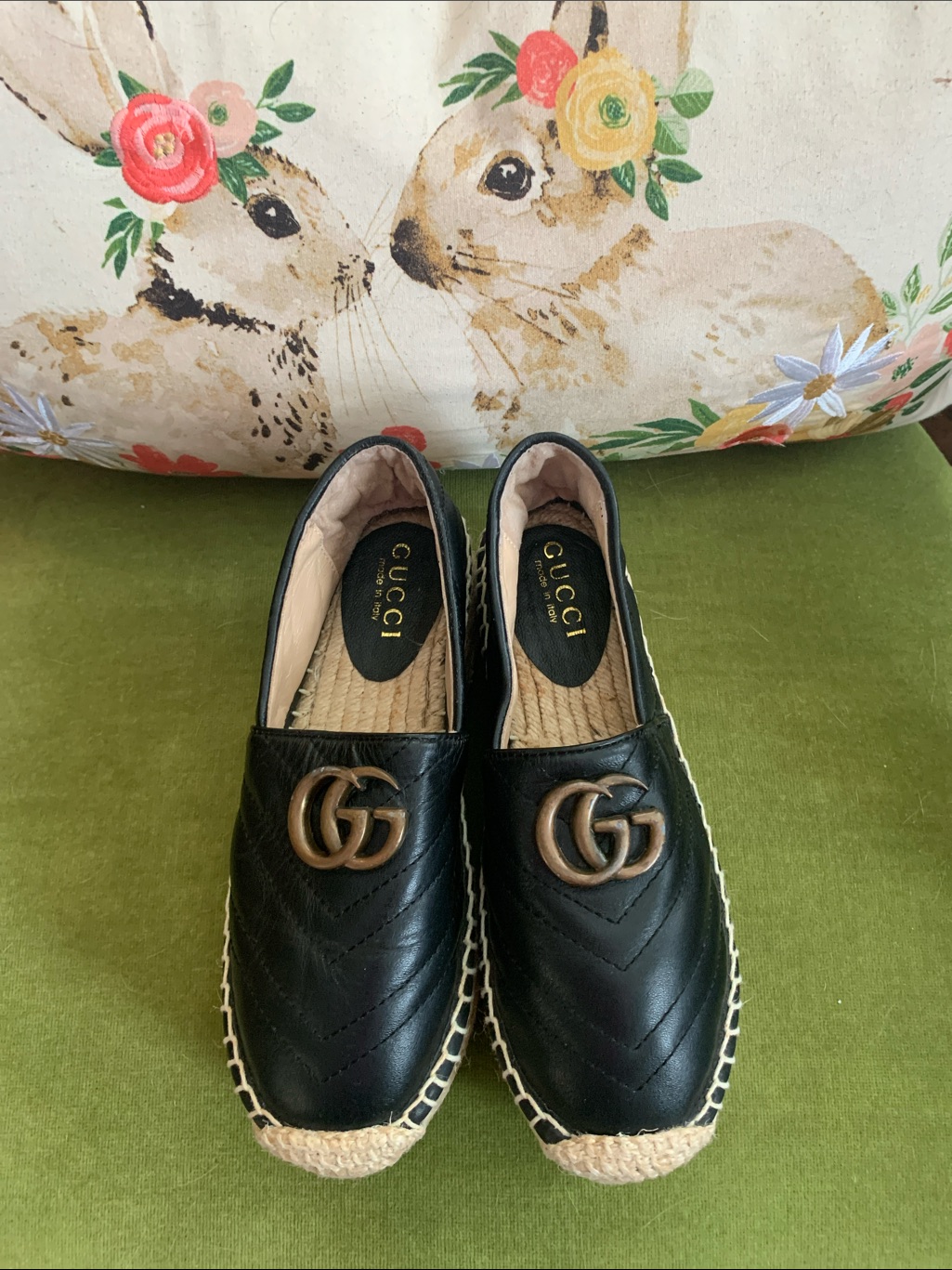 Gucci Women’s Black Napa Matelasse Gg Marmont Platform Espadrilles Size Eu 35